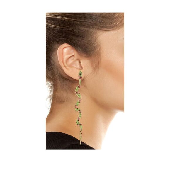 Betsy Johnson whimsical snake linear drop earrings, made with cut glass and gems - Picture 7 of 11
